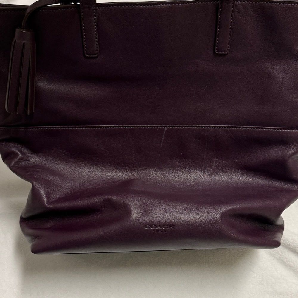 Leather Coach Tote Bag - Dark Plum - Picture 7 of 8